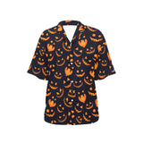 Halloween pattern Pumpkin background Women's All Over Print Hawaiian Shirt