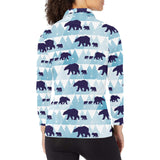 polar bear winter snow pattern Women's Long Sleeve Polo Shirt