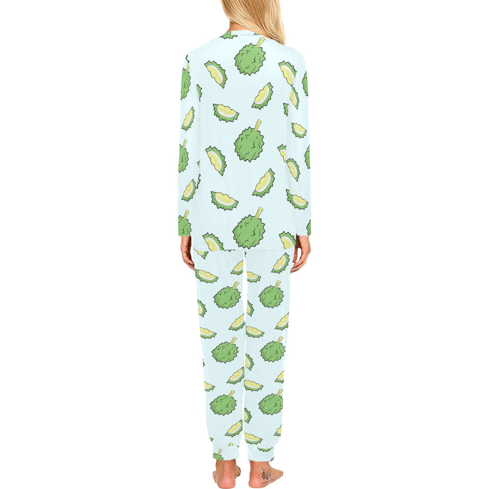 Durian pattern blue background Women's All Over Print Pajama Set