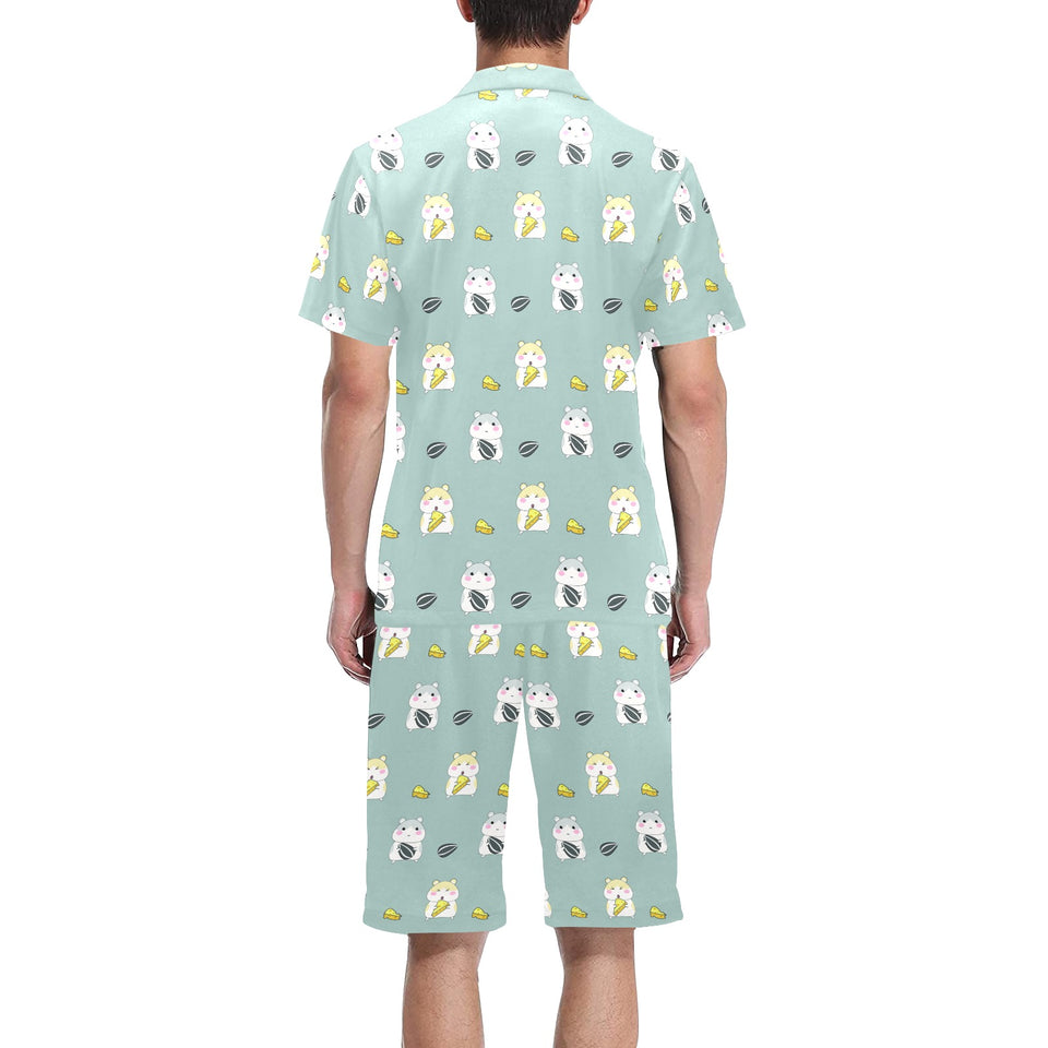 Cute hamster cheese pattern Men's V-Neck Short Pajama Set