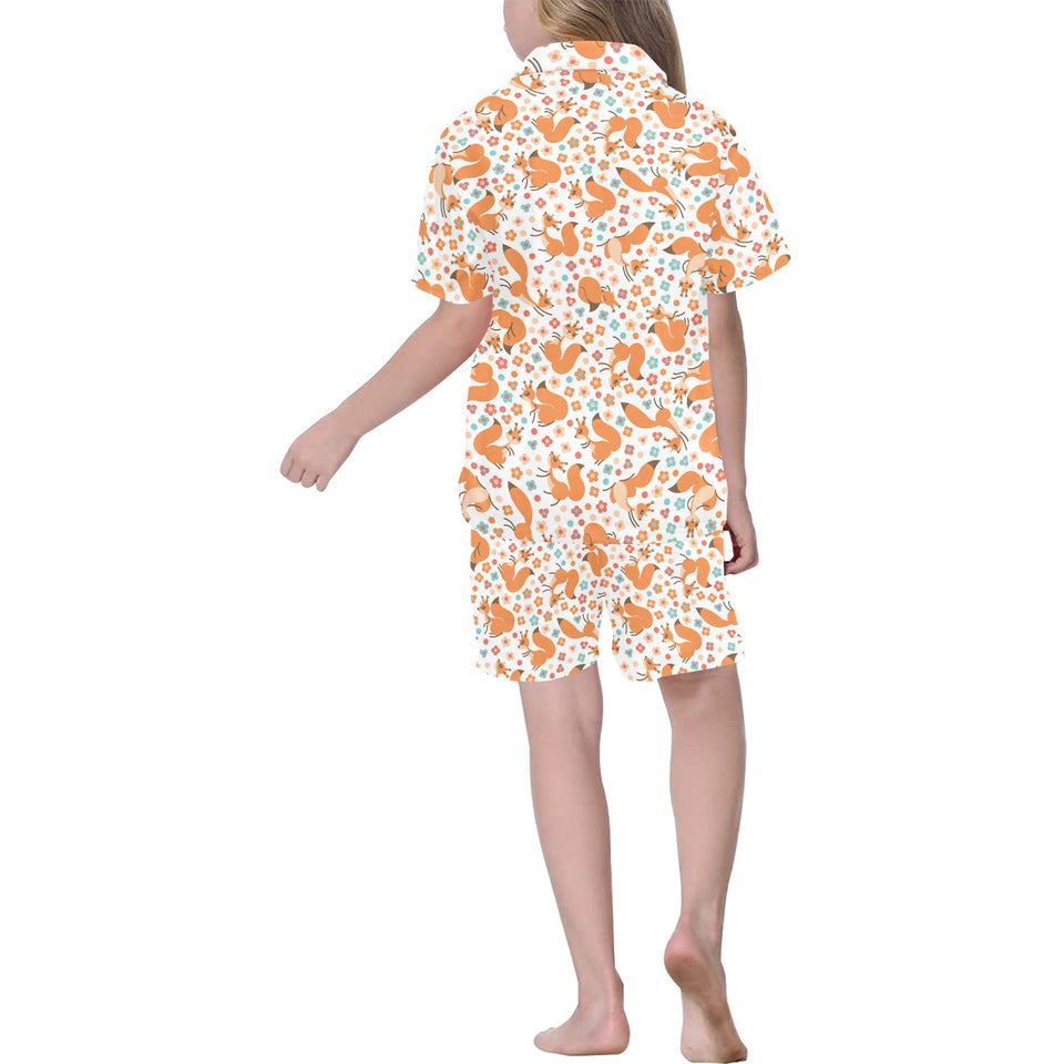 Squirrel Pattern Print Design 05 Kids' Boys' Girls' V-Neck Short Pajama Set