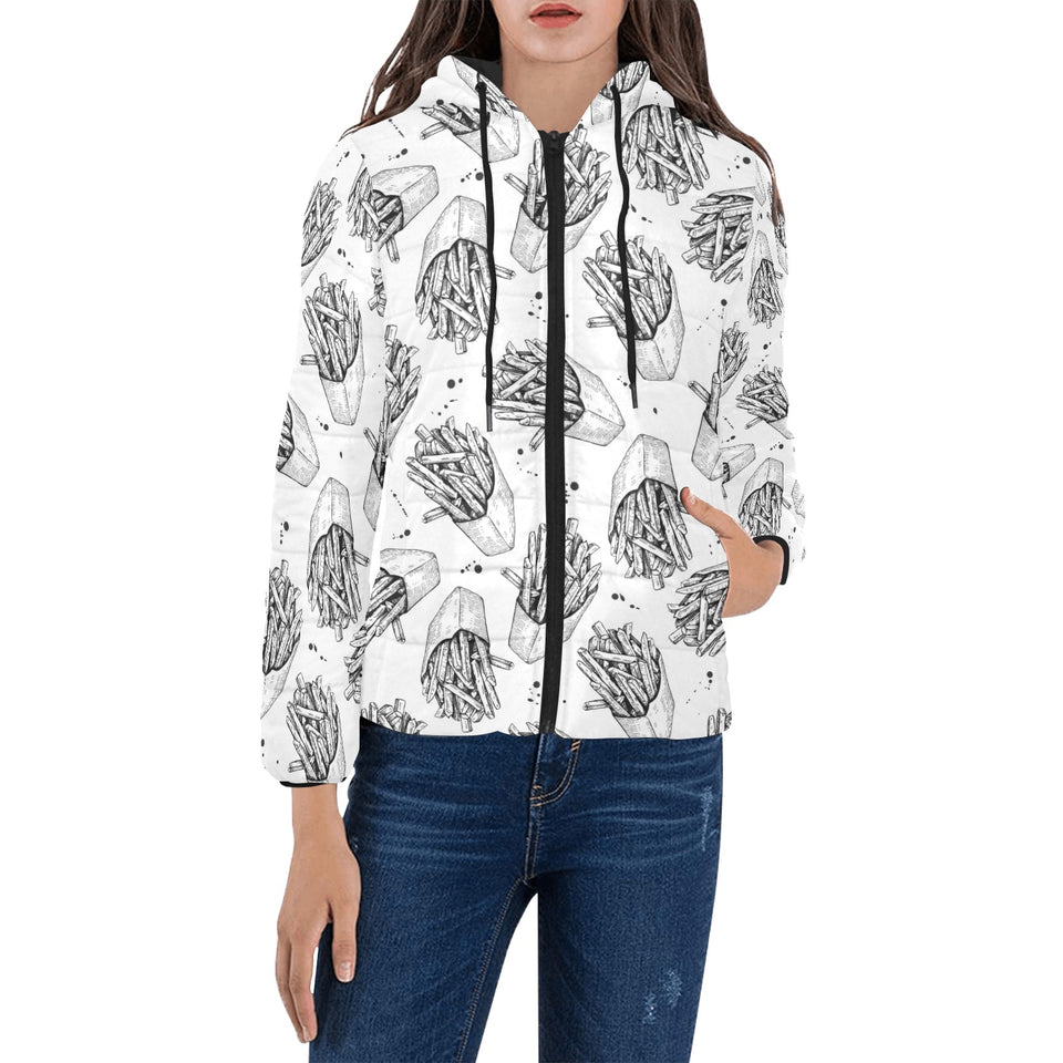 Hand drawn french fries pattern Women's Padded Hooded Jacket
