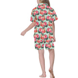 Beautiful flamingo tropical palm leaves hibiscus p Kids' Boys' Girls' V-Neck Short Pajama Set