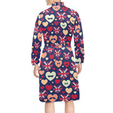 British Pattern Print Design 02 Men's Long Sleeve Belted Night Robe