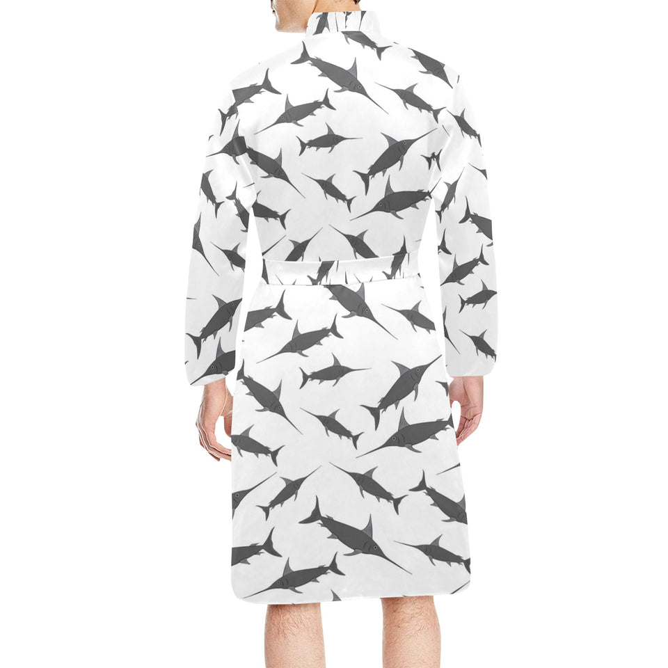 Swordfish Pattern Print Design 04 Men's Long Sleeve Belted Night Robe