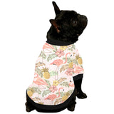 Pink flamingo birds pineapples hibiscus flower pat All Over Print Pet Dog Round Neck Fuzzy Shirt