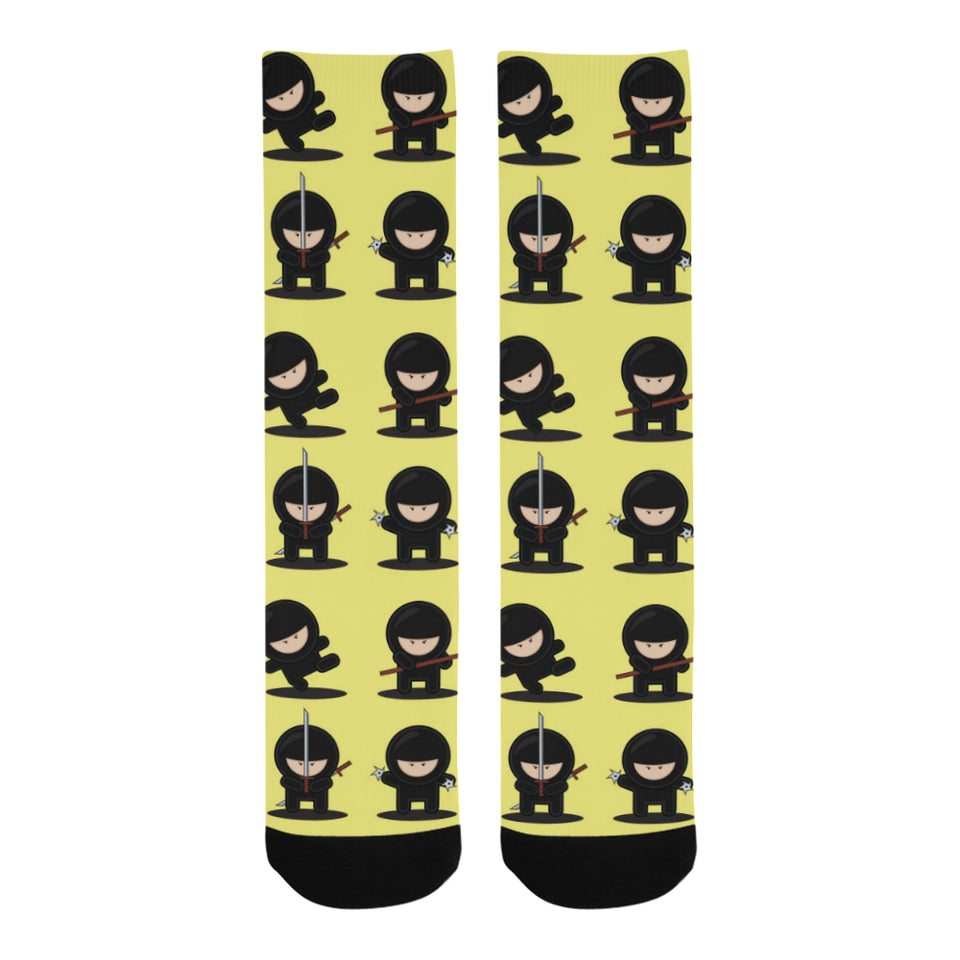 Cute ninja yellow background Crew Socks