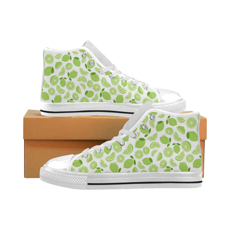 Lime design pattern Men's High Top Canvas Shoes White