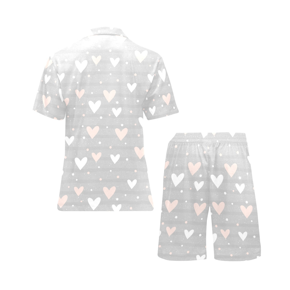Heart pattern gray background Men's V-Neck Short Pajama Set