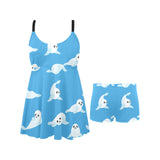 Cute sea lion seal pattern background Chest Sexy Pleated Two Piece Swim Dress