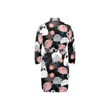 white swan blooming flower pattern Men's Long Sleeve Belted Night Robe
