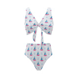 Sailboat anchor pattern Chest Bowknot High Waisted Bikini Swimsuit