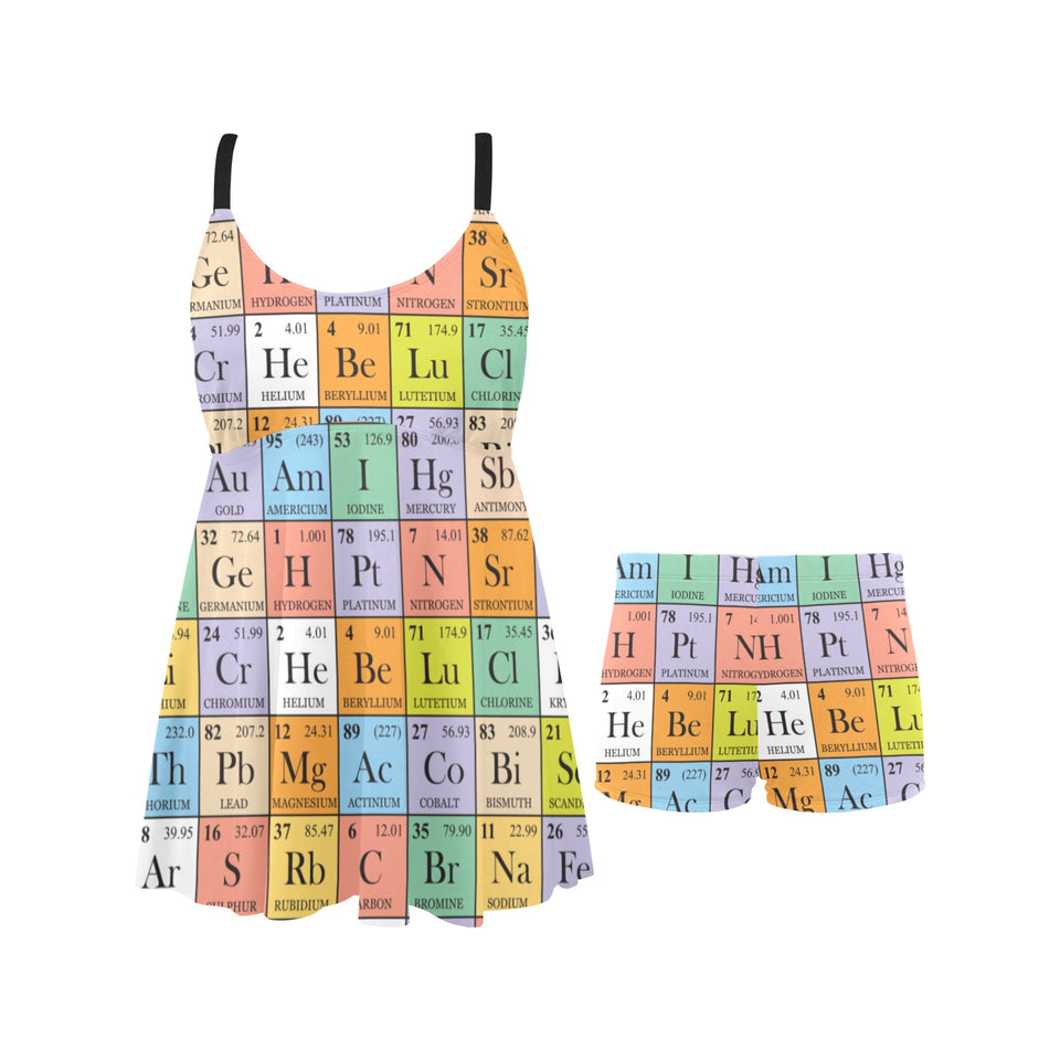 Chemistry Periodic Table Pattern Print Design 01 Chest Sexy Pleated Two Piece Swim Dress