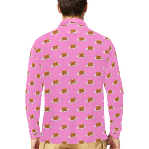 Pancake Pattern Print Design 04 Men's Long Sleeve Polo Shirt