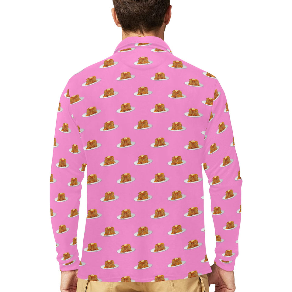Pancake Pattern Print Design 04 Men's Long Sleeve Polo Shirt