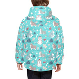 Christmas cute siberian husky puppie pattern Kids' Boys' Girls' Padded Hooded Jacket