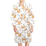 Cute corgi heart star bone pattern Men's Long Sleeve Belted Night Robe