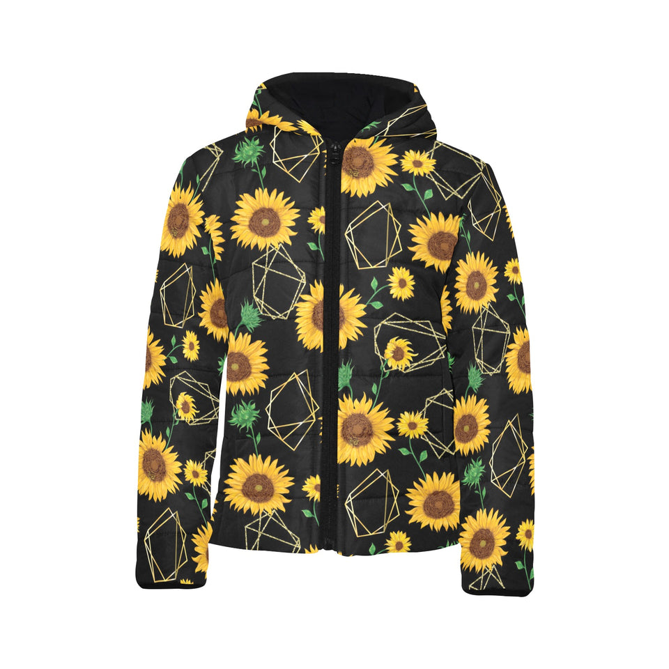 sunflower golden polygonal shapes Kids' Boys' Girls' Padded Hooded Jacket