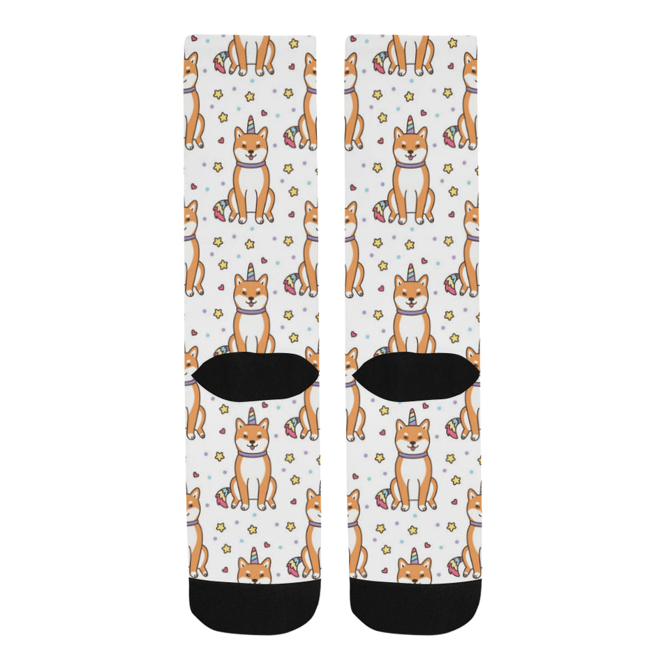 shiba inu unicorn costume horn colorful tail patte Crew Socks