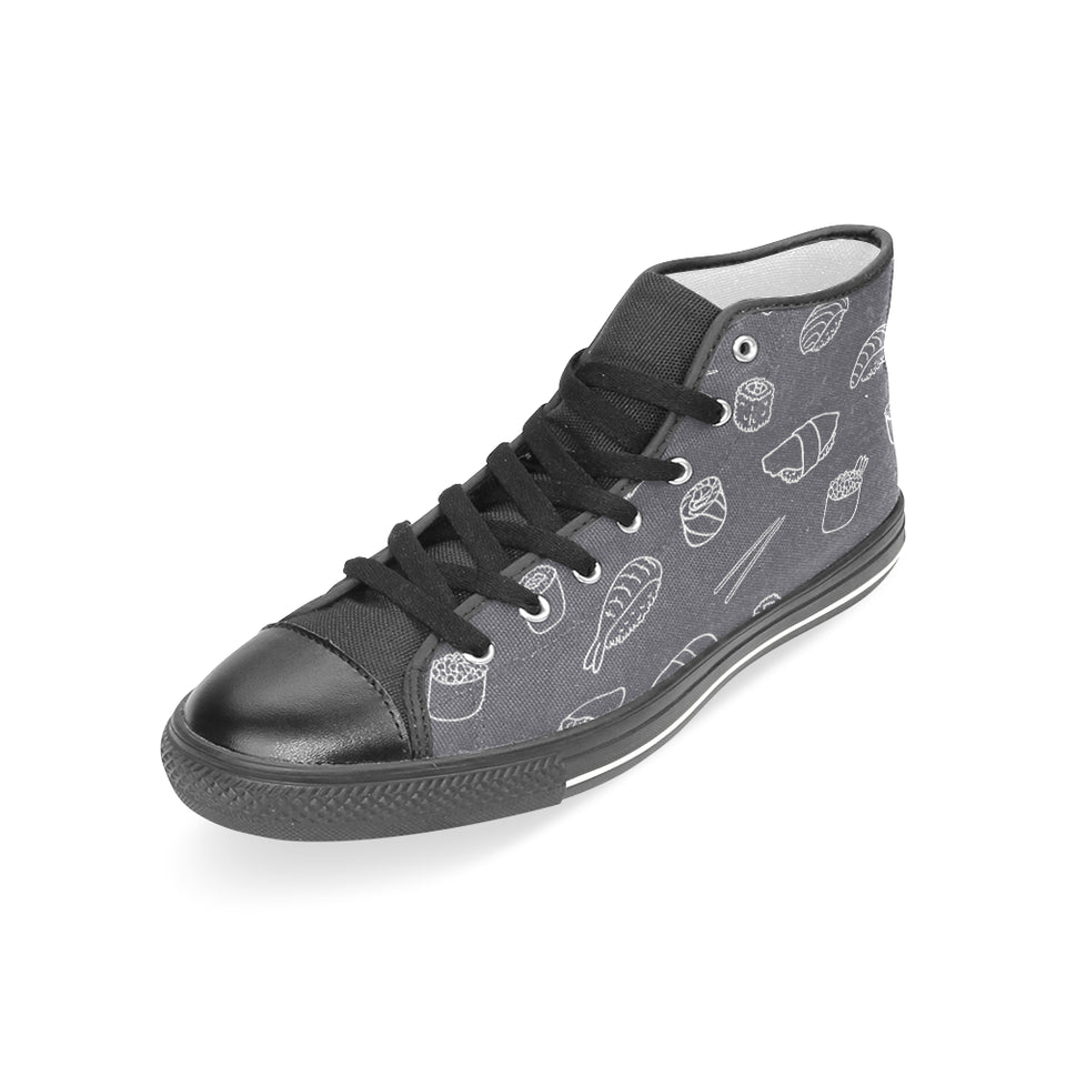 sushi pattern black background Women's High Top Canvas Shoes Black