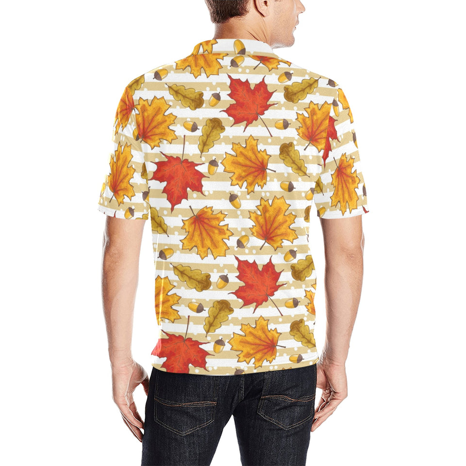 Maple leaf oak leaf acorns beige striped backgroun Men's All Over Print Polo Shirt