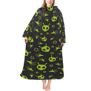 Alien Pattern Print Design 02 Blanket Robe with Sleeves