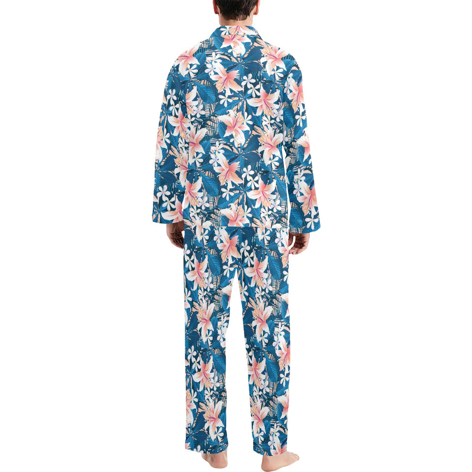 Hibiscus Pattern Print Design 02 Men's Long Pajama Set
