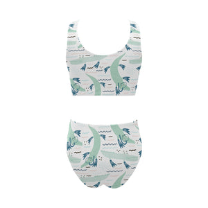 Crocodile diver pattern Chest Bowknot High Waisted Bikini Swimsuit