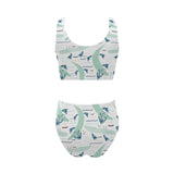 Crocodile diver pattern Chest Bowknot High Waisted Bikini Swimsuit