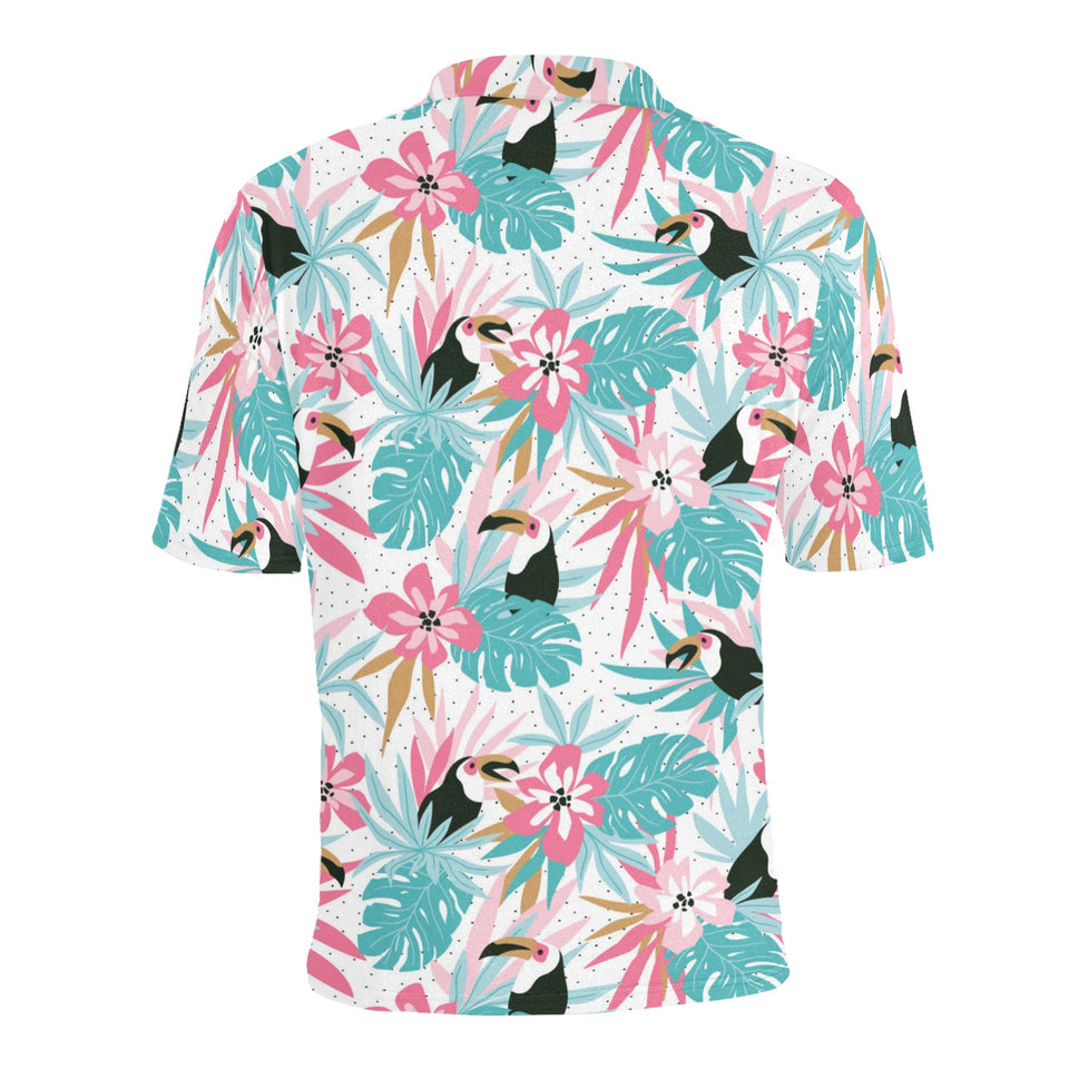 Toucan tropical flower leave pattern Men's All Over Print Polo Shirt