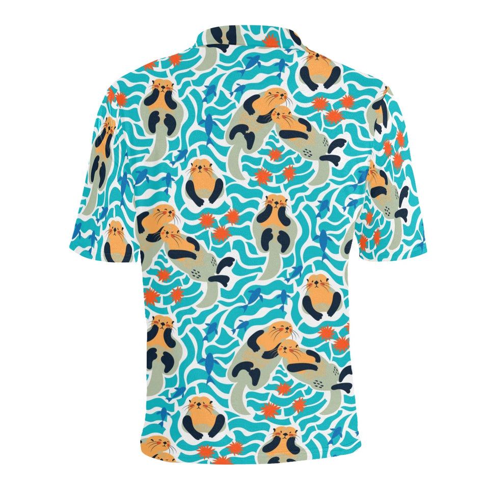 Cute sea otters fishe sea urchin pattern Men's All Over Print Polo Shirt