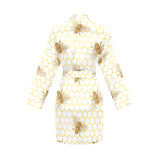 Bee honeycomb seamless design pattern Women's Long Sleeve Belted Night Robe