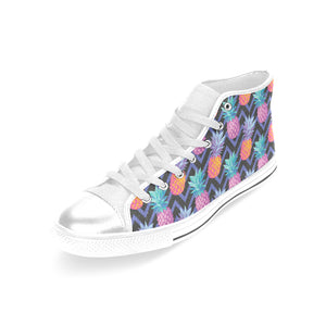 Pineapples pattern zigzag background Women's High Top Canvas Shoes White