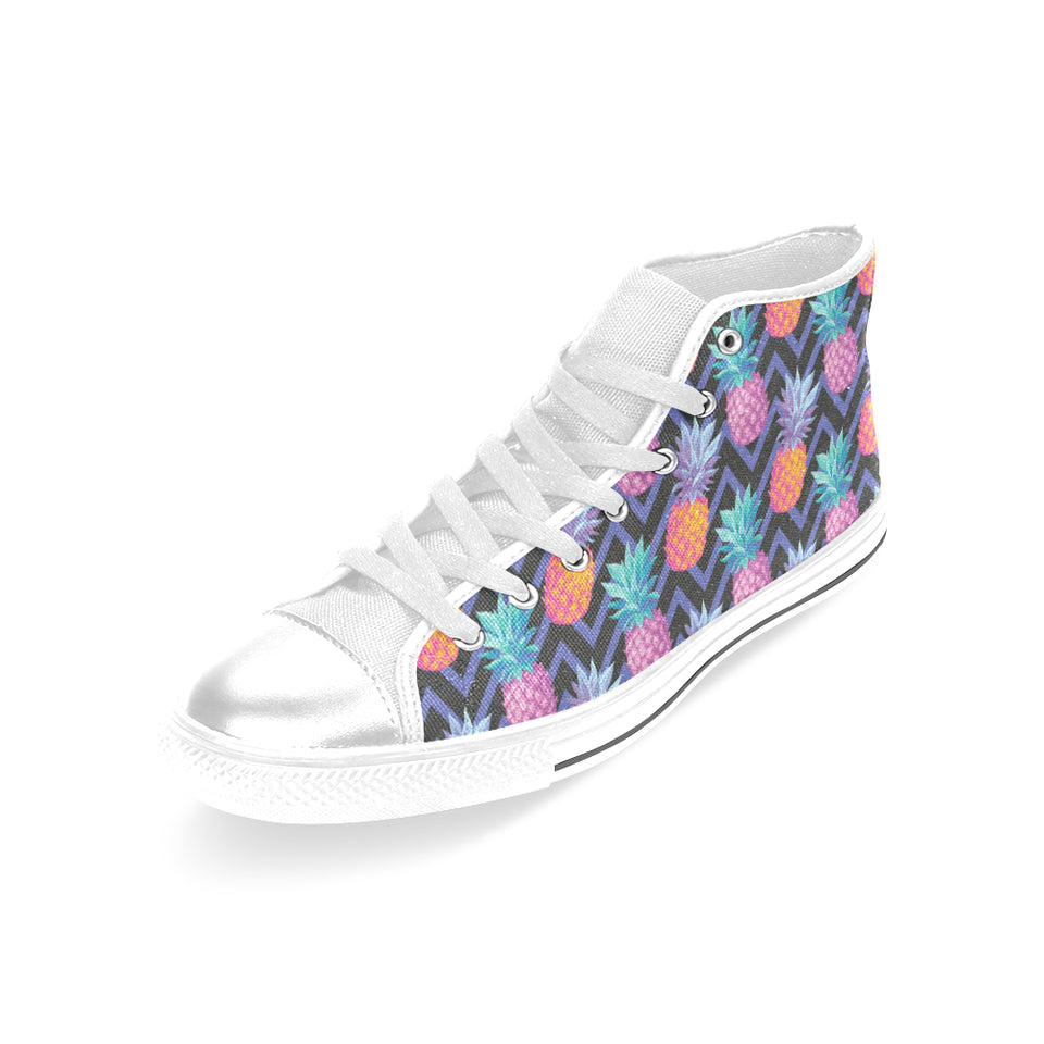 Pineapples pattern zigzag background Women's High Top Canvas Shoes White