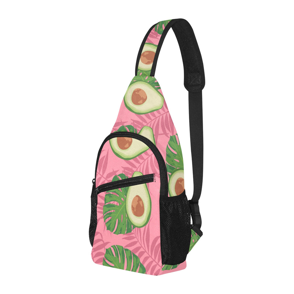 Avocado slices leaves pink back ground All Over Print Chest Bag