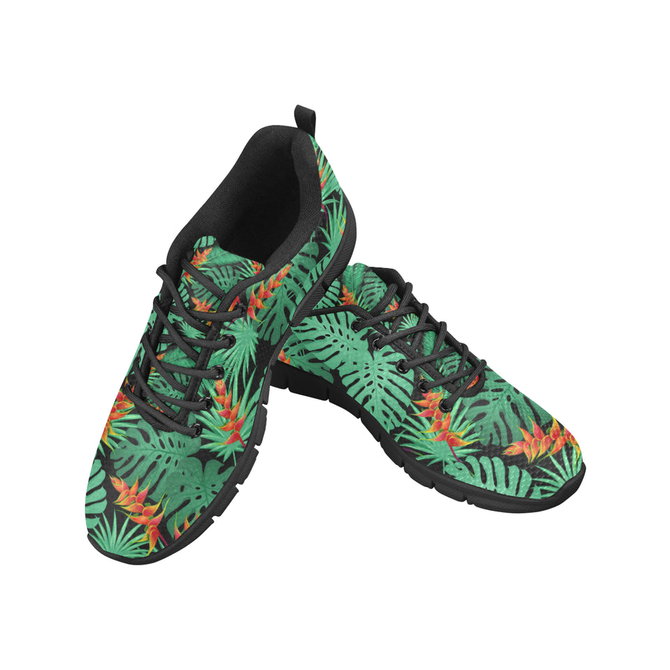 heliconia flower palm monstera leaves black backgr Women's Sneaker Shoes