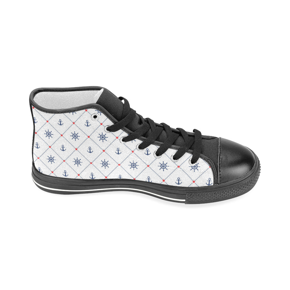 Anchor rudder nautical design pattern Men's High Top Canvas Shoes Black