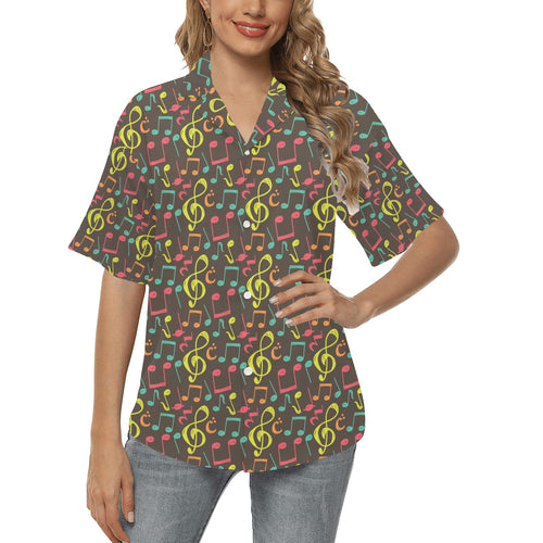 Music Notes Pattern Print Design 05 Women's All Over Print Hawaiian Shirt