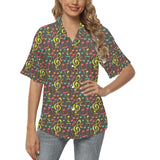 Music Notes Pattern Print Design 05 Women's All Over Print Hawaiian Shirt