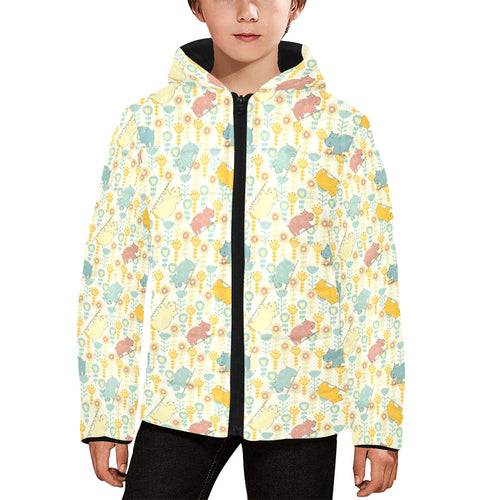 Hippopotamus Pattern Print Design 04 Kids' Boys' Girls' Padded Hooded Jacket