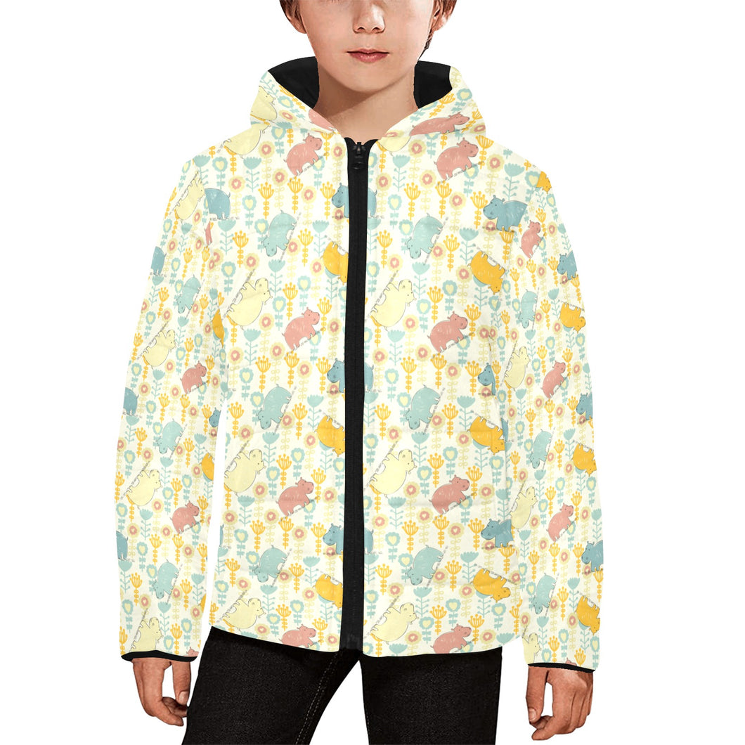 Hippopotamus Pattern Print Design 04 Kids' Boys' Girls' Padded Hooded Jacket