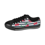 Hand drawn cherry pattern striped background Men's Low Top Canvas Shoes Black