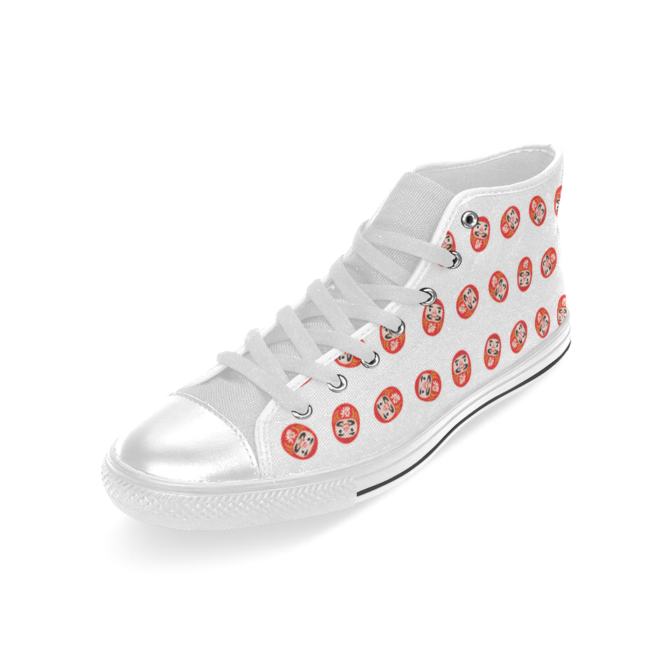 Daruma japanese wooden doll pattern Men's High Top Canvas Shoes White