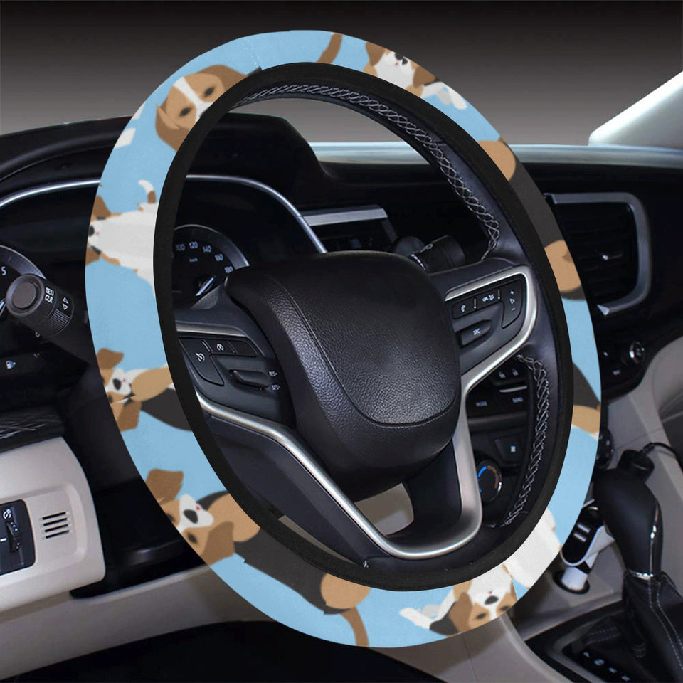 Beagle dog blue background pattern Car Steering Wheel Cover