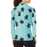 Sea turtle with blue ocean backgroud Women's Long Sleeve Polo Shirt