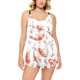 Watercolor Koi Fish Carp Fish pattern Chest Sexy Pleated Two Piece Swim Dress