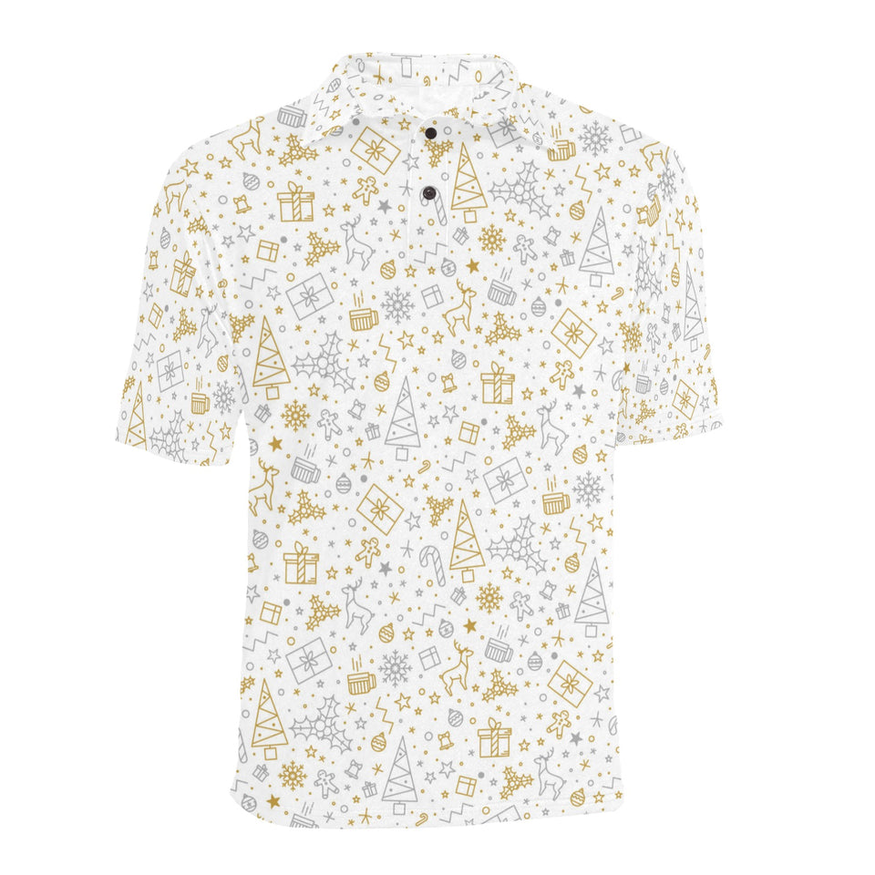 Christmas tree Christmas element Silver gold patte Men's All Over Print Polo Shirt