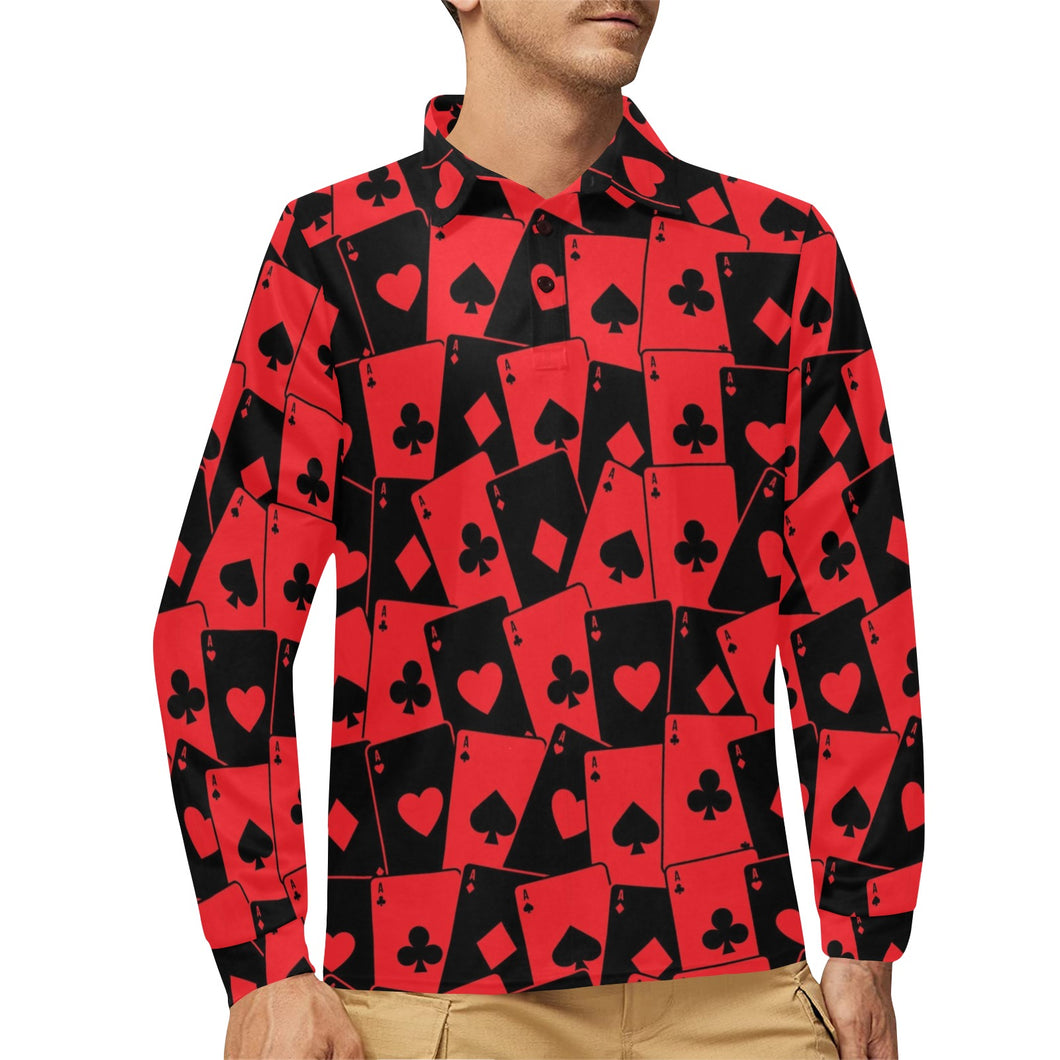 Casino Cards Suits Pattern Print Design 02 Men's Long Sleeve Polo Shirt