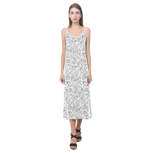 cacao beans leaves pattern V-Neck Open Fork Long Dress