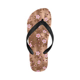 Pink sakura cherry blossom drak brown background Unisex Flip Flops